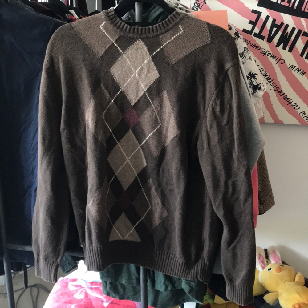 Brown multi color design David Taylor sweater.
